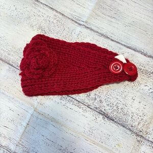 Elegant Burgundy Knit Headband with Flower Accent